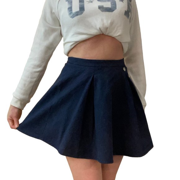 MET XS Navy Jacquard Flare Mini Skirt Pleated Skater Italy Made Cotton Lyocell S - Picture 8 of 16